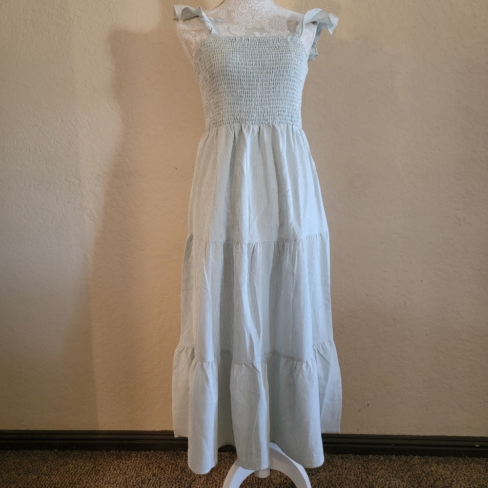 NWT Available Women's Smocked Tiered Striped Maxi Dress Sz L